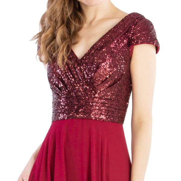 MACloth Mother of Bride Dresses Cap Sleeves High Low Sequin Wedding Formal Gown
