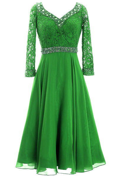 MACloth Women 3/4 Sleeve Lace Wedding Tea Length Mother of Bride Dresses Midi
