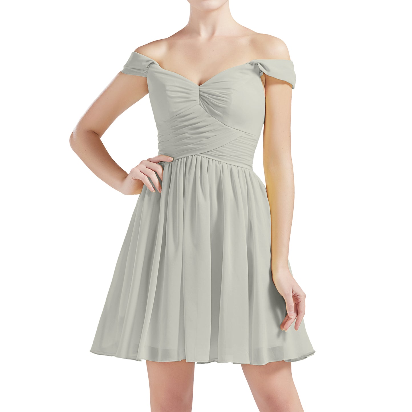 MACloth Damen Schulterfrei Kurze Chiffon Brautjungfernkleider Hochzeit Party BD MoH