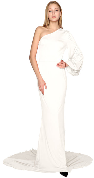 MACloth Mermaid Prom Dresses One Shoulder Long Sleeves Jersey Formal Evening Gown
