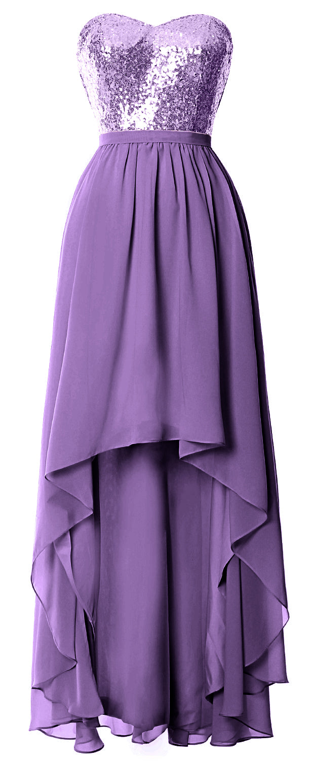 MACloth High Low Brautjungfernkleider Sweetheart Pailletten Hochzeitsfeierkleid