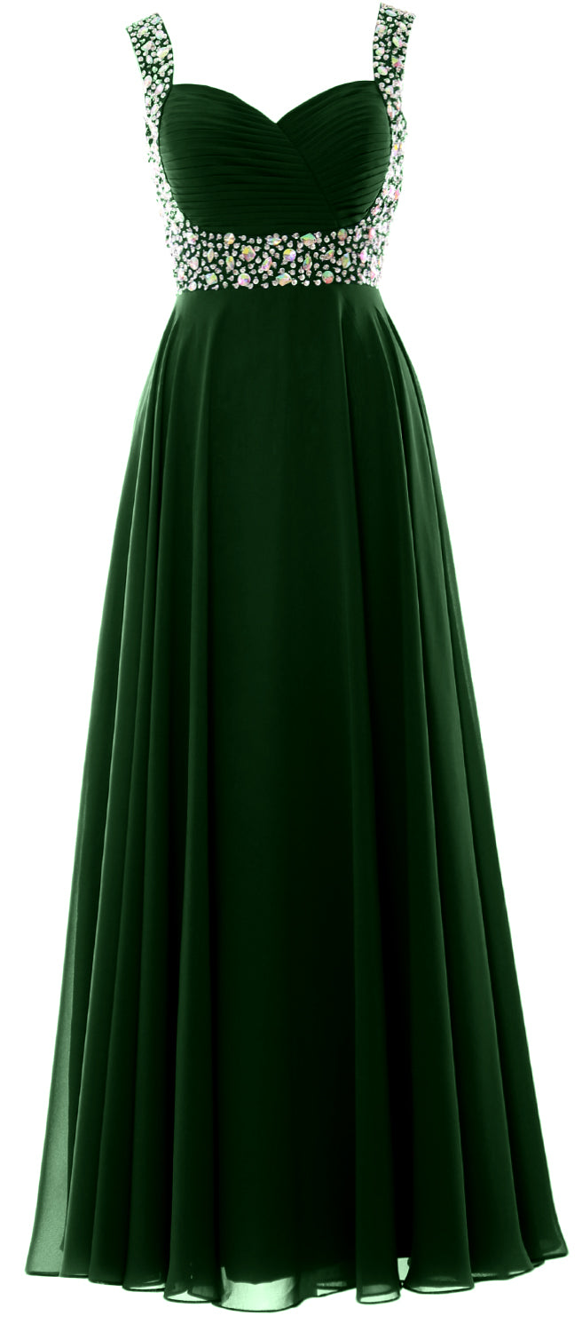 MACloth Women Straps Crystal Chiffon Long Prom Wedding Party Dress Evening Gown