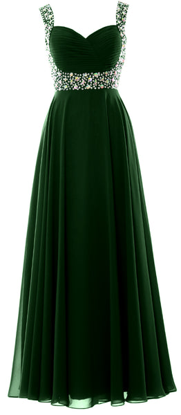 MACloth Women Straps Crystal Chiffon Long Prom Wedding Party Dress Evening Gown