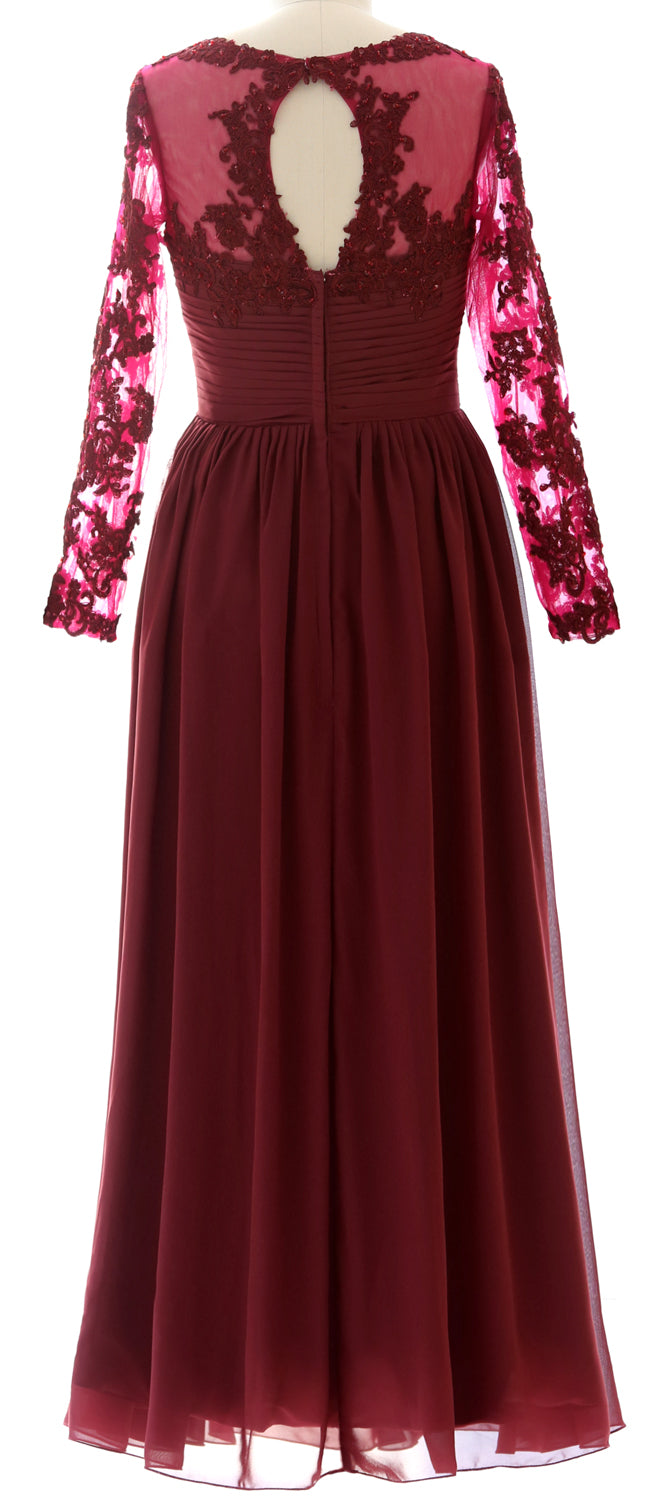 MACloth Damen Kleider für die Brautmutter, Spitze, formelles Abendkleid mit Ärmeln