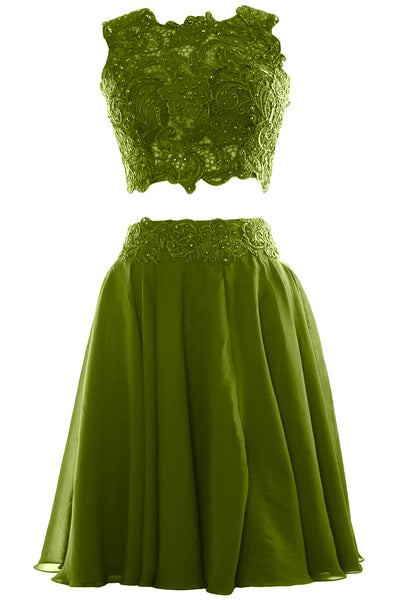 MACloth Women Two Piece Lace Chiffon Short Prom Dress Cocktail Party Formal Gown