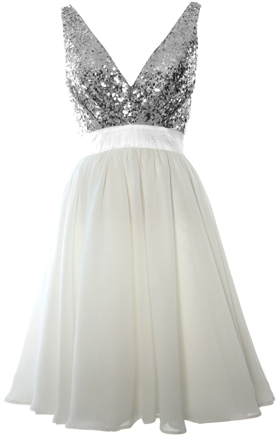 MACloth Short Bridesmaid Dresses Plunge V Neck Sequin Cocktail Party Formal Gown
