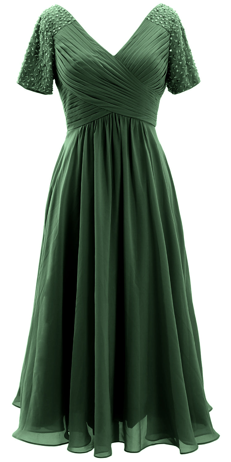 MACloth Damen Midi-Kleid für die Brautmutter, kurze Ärmel, für Hochzeitsgäste, wadenlang