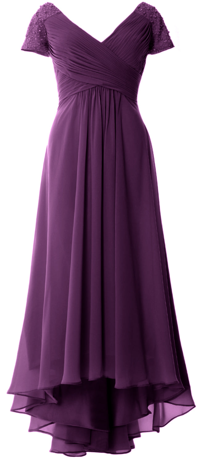 MACloth Mujeres Manga Corta Cuello En V Hi Lo Madre De La Novia Vestidos De Novio Vestido De Noche