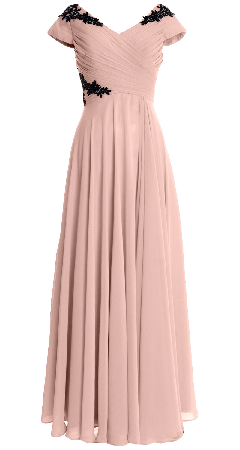 MACloth Damen Kleider für die Brautmutter mit Flügelärmeln und V-Ausschnitt, formelles Abendkleid