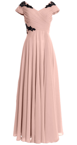 MACloth Women Mother of the Bride Dresses Cap Sleeves V Neck Formal Evening Gown