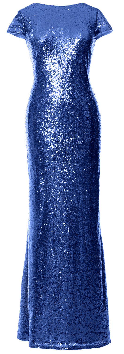 MACloth Damen Maxi-Kleid mit Pailletten für Brautjungfern, Flügelärmel, Hochzeit, offener Rücken