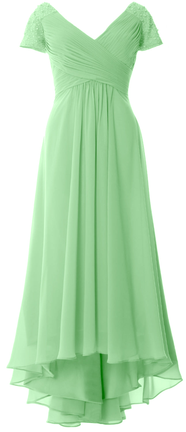 MACloth Mujeres Manga Corta Cuello En V Hi Lo Madre De La Novia Vestidos De Novio Vestido De Noche