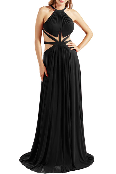 MACloth Women Halter Prom Dresses Cutout Formal Wedding Party Evening Ball Gown