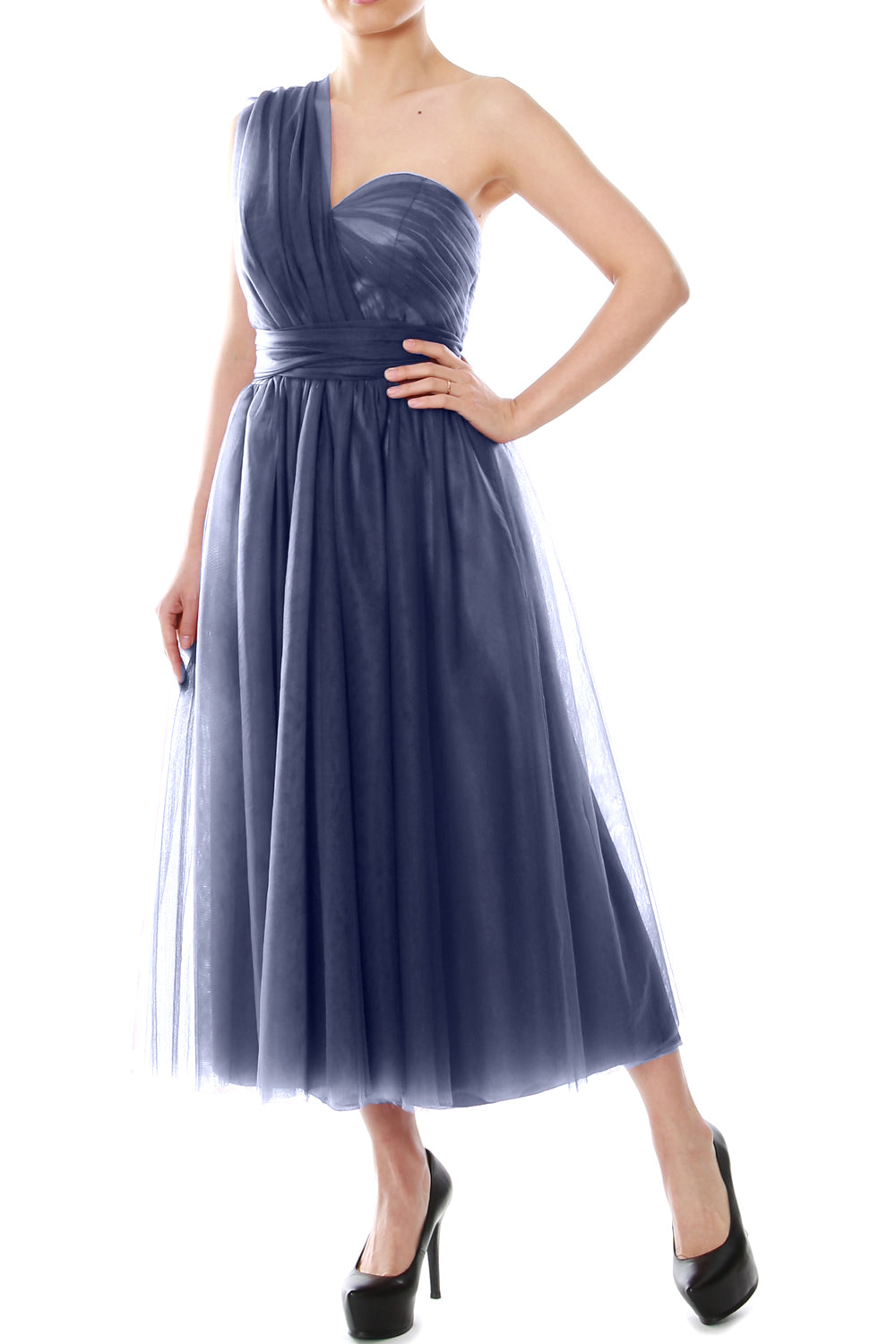 MACloth Midi Convertible Vestidos de dama de honor Vestido de fiesta de boda de tul