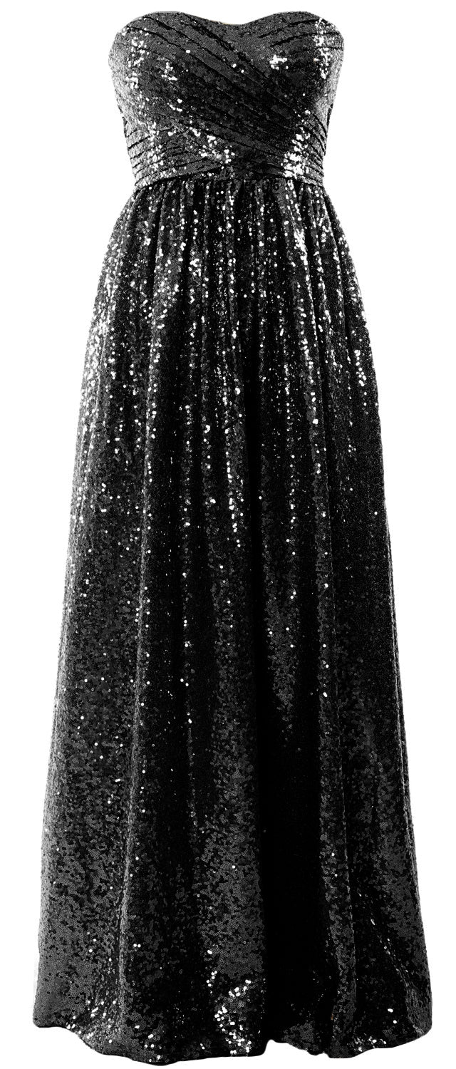 MACloth Women Sequin Bridesmaid Dresses Sweetheart Long Wedding Evening Gown