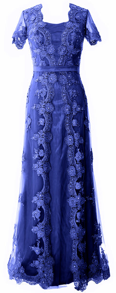 MACloth Women Mother of the Bride Dresses Short Sleeves Lace Formal Evening Gown