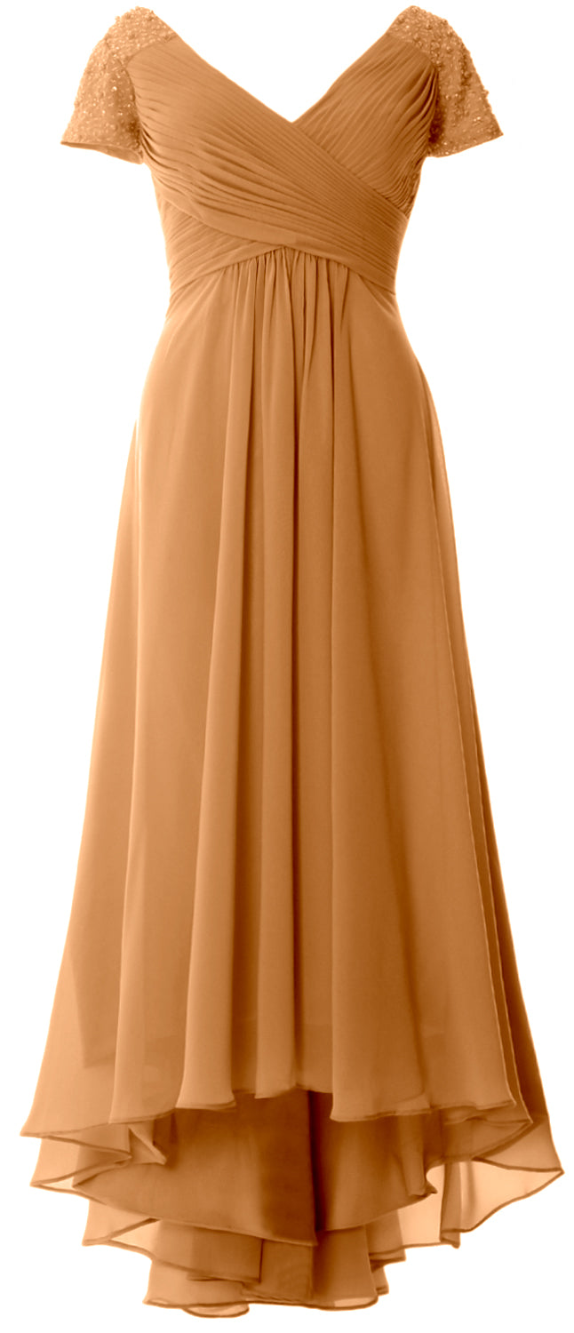 MACloth Mujeres Manga Corta Cuello En V Hi Lo Madre De La Novia Vestidos De Novio Vestido De Noche