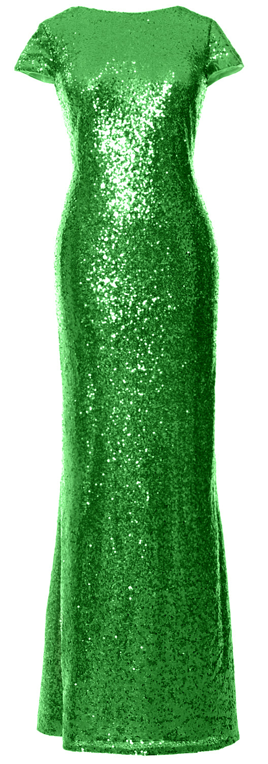 MACloth Damen Maxi-Kleid mit Pailletten für Brautjungfern, Flügelärmel, Hochzeit, offener Rücken