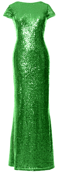 MACloth Women Maxi Sequin Bridesmaid Dresses Cap Sleeves Wedding Open Back