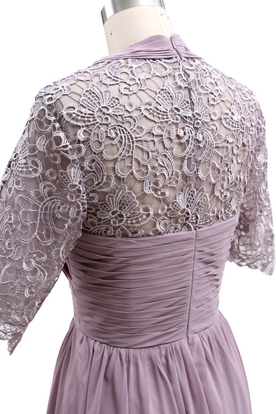MACloth Long Mother of Bride Dresses Half Sleeves V Neck Formal Evening Gown