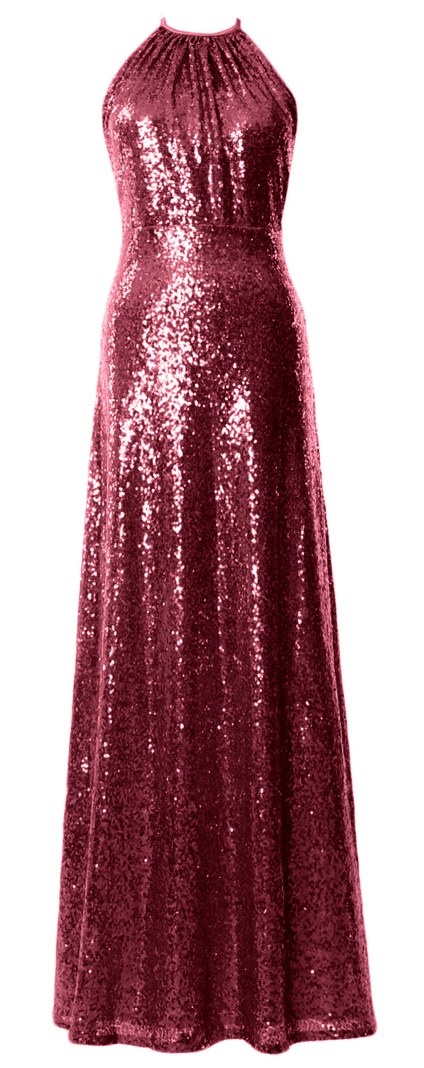MACloth Damen Neckholder Pailletten Lange Brautjungfernkleider Hochzeit Party Abendkleid