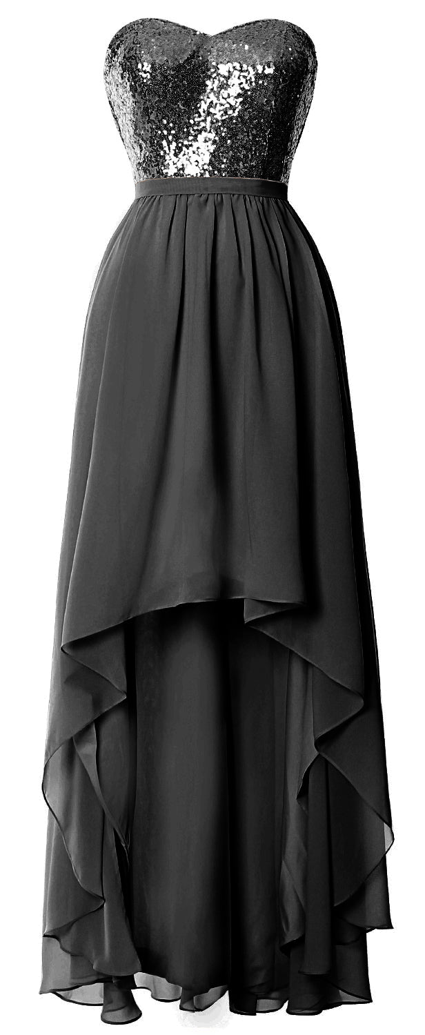 MACloth High Low Brautjungfernkleider Sweetheart Pailletten Hochzeitsfeierkleid
