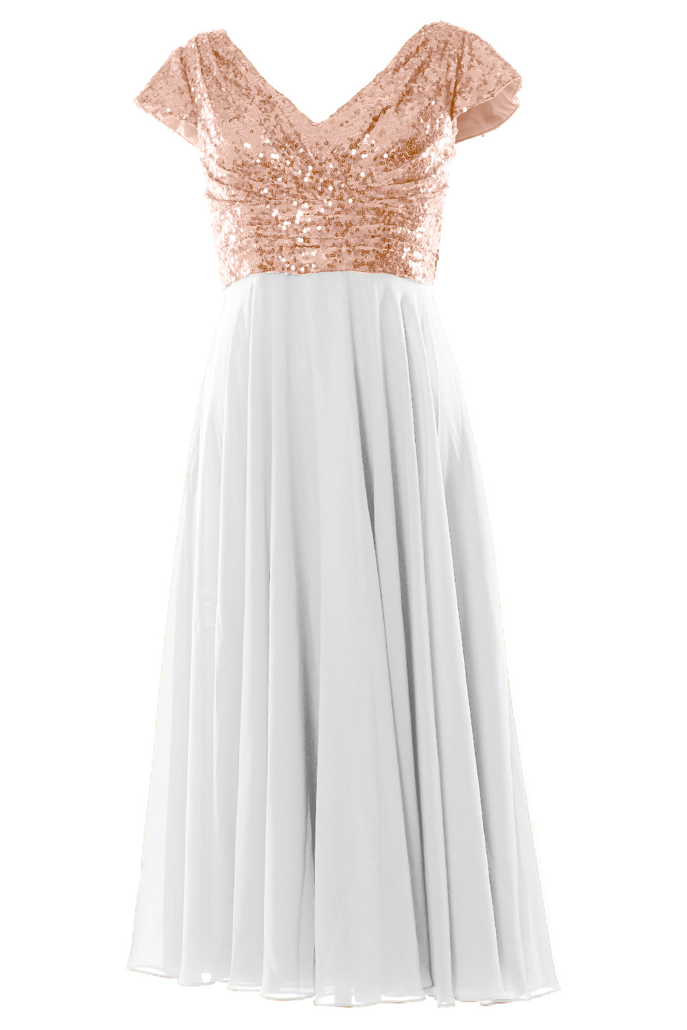 MACloth Damen Kleider für die Brautmutter, wadenlang, Pailletten, Flügelärmel, Brautjungfer