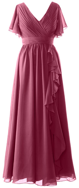 MACloth Mother of the Bride Dresses with Sleeves V Neck Long Wedding Formal Gown