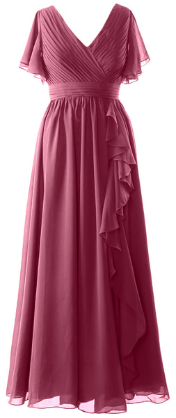 MACloth Mother of the Bride Dresses with Sleeves V Neck Long Wedding Formal Gown