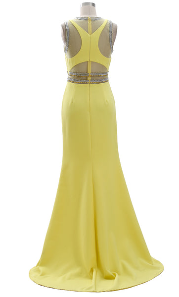 MACloth Women Scoop Neck Formal Evening Gown Beaded Long Prom Dress with Slit