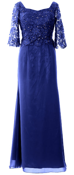MACloth Women Mother of Bride Dresses Half Sleeves Lace Formal Evening Gown