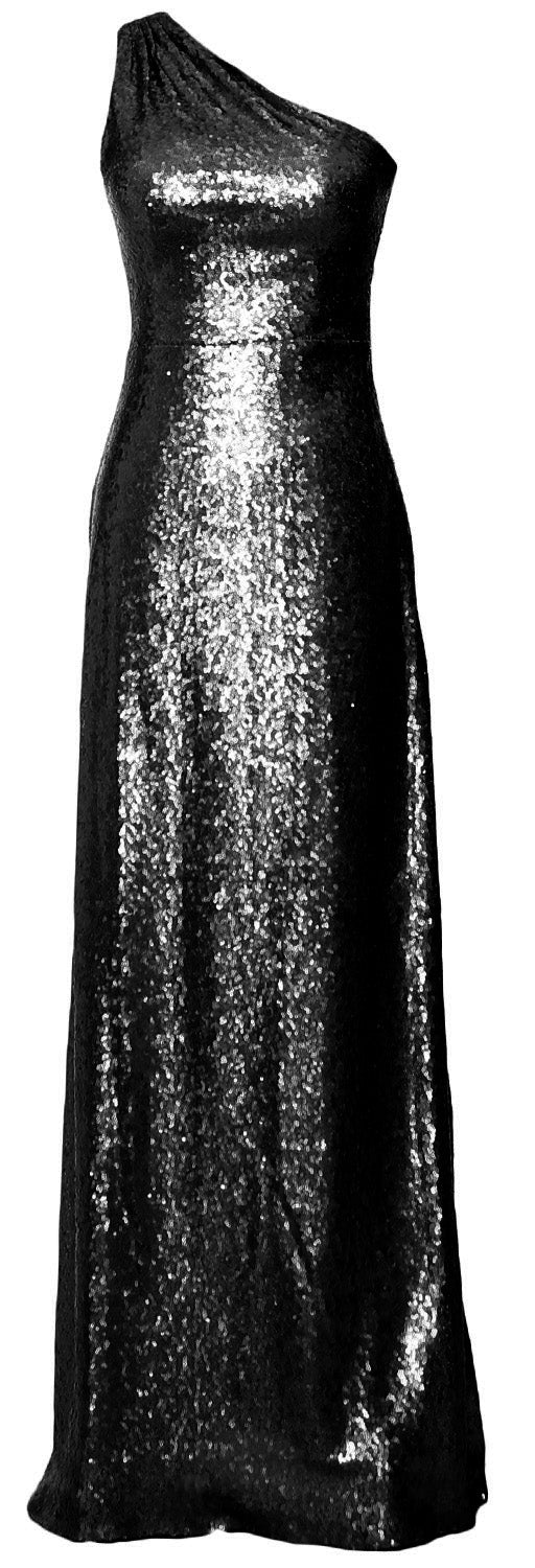 MACloth Women Sequin One Shoulder Long Bridemaid Dresses Military Ball Gown
