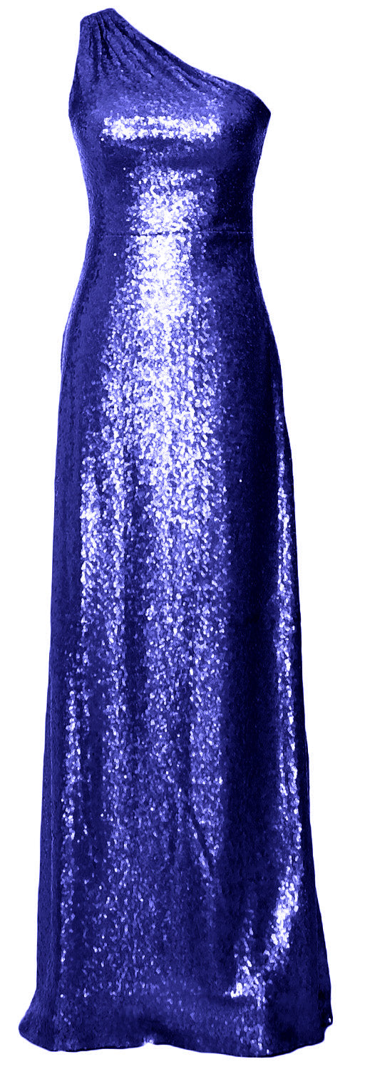 MACloth Women Sequin One Shoulder Long Bridemaid Dresses Military Ball Gown