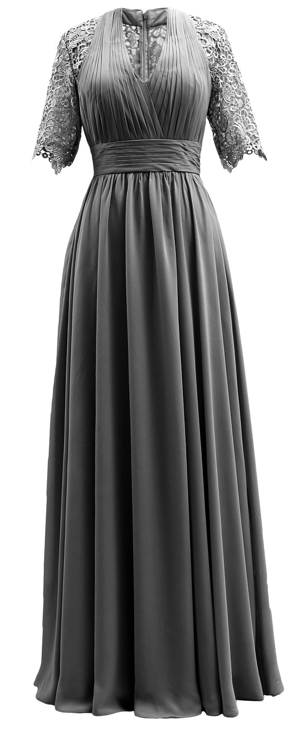 MACloth Vestidos largos para madre de la novia, mangas cortas, escote en V, vestido formal de noche