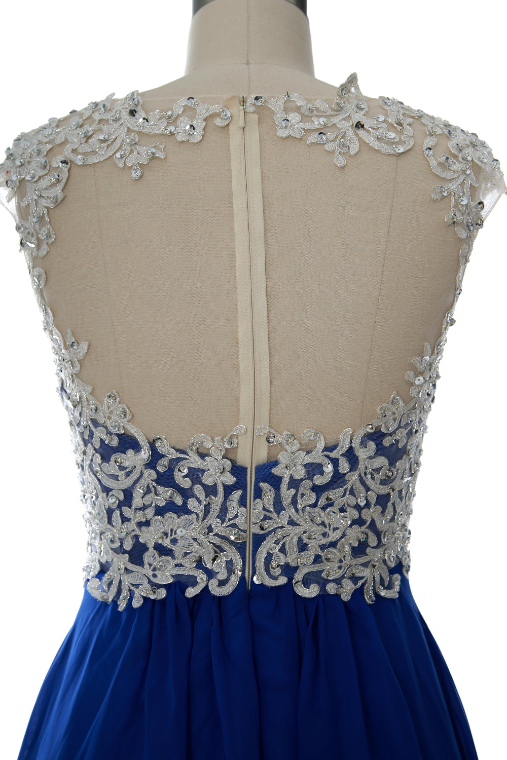 MACloth Women Cap Sleeve Lace Chiffon Short Prom Dress Wedding Party Formal Gown