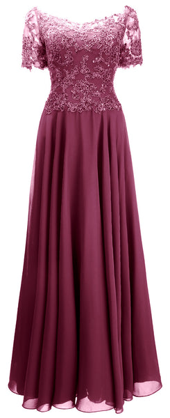MACloth Women Mother Bride Dresses Short Sleeves Lace Evening Gown Off Shoulder