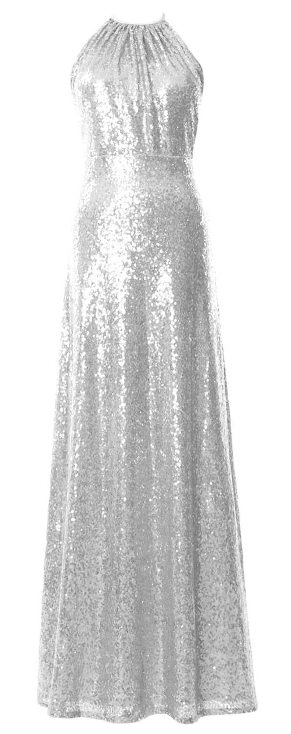 MACloth Damen Neckholder Pailletten Lange Brautjungfernkleider Hochzeit Party Abendkleid