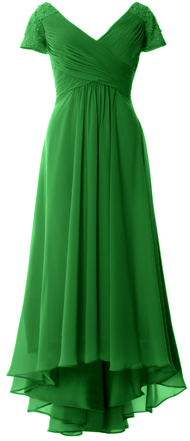 MACloth Mujeres Manga Corta Cuello En V Hi Lo Madre De La Novia Vestidos De Novio Vestido De Noche