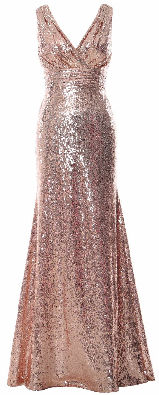 MACloth Damen Meerjungfrau V-Ausschnitt Maxi Pailletten Hochzeitskleid Partykleid Brautjungfer Abschlussball