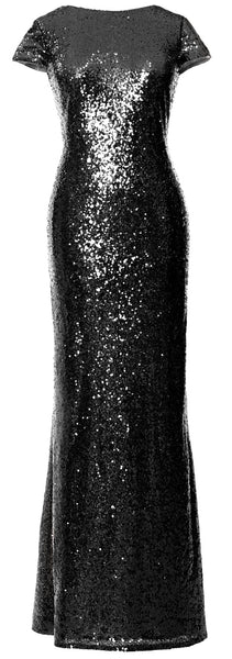 MACloth Women Maxi Sequin Bridesmaid Dresses Cap Sleeves Wedding Open Back