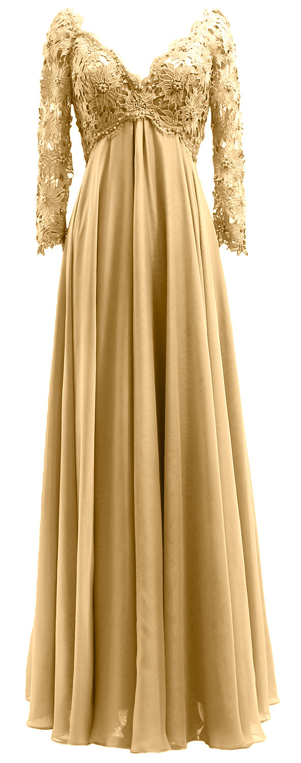 MACloth Damen Abendkleid für die Brautmutter, V-Ausschnitt, Spitze, lange Ärmel