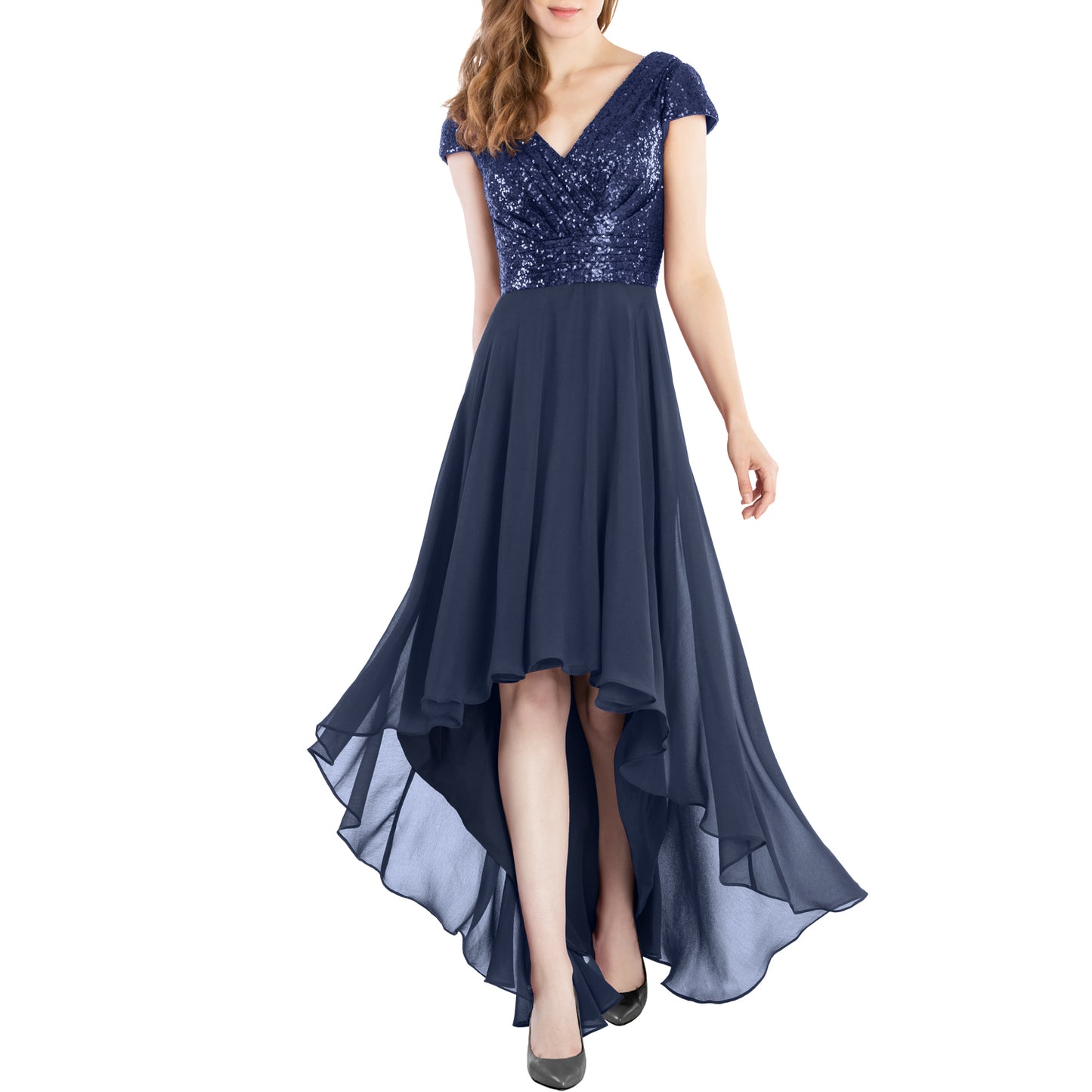 Vestidos de novia de MACloth con mangas cortas y lentejuelas, vestido formal de boda