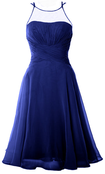 MACloth Elegant Illusion Short Cocktail Dress Chiffon Wedding Party Formal Gown