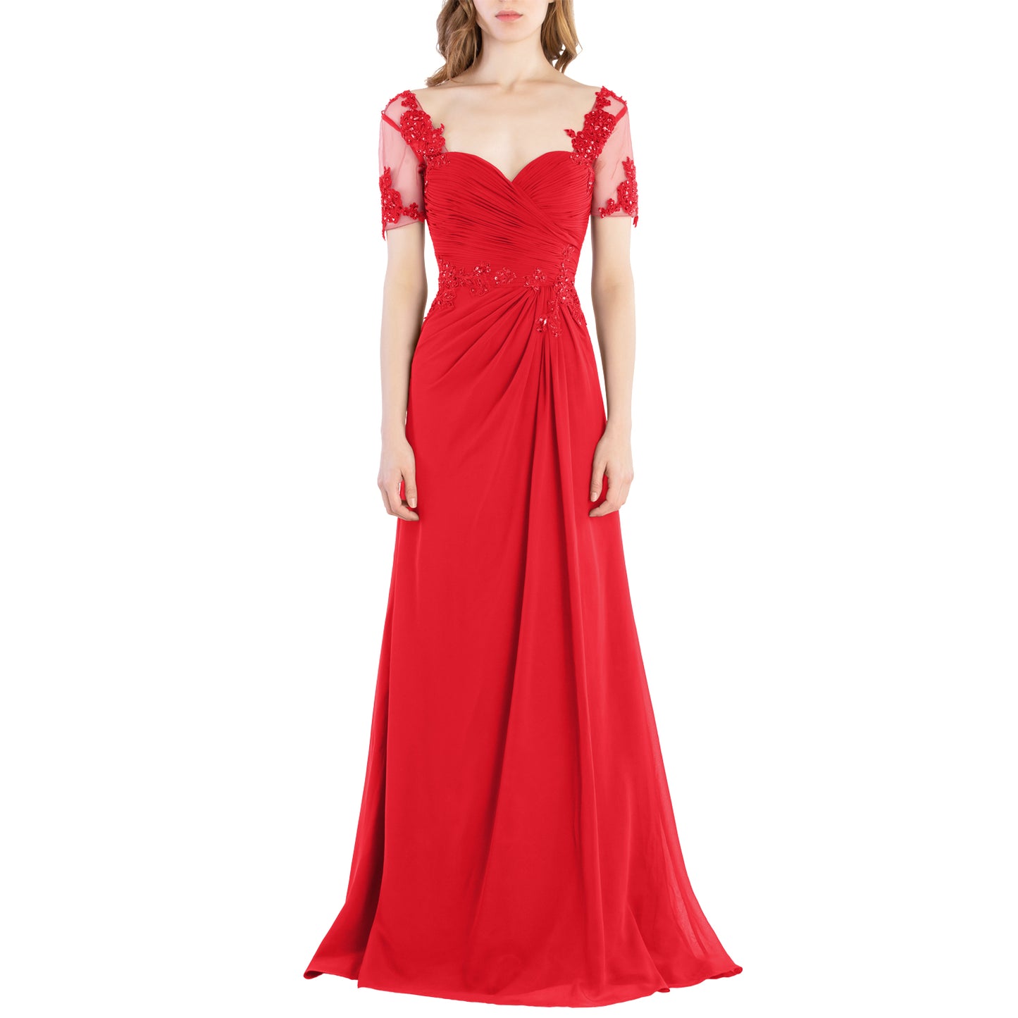 MACloth Women Vintage Short Sleeves Long Wedding Mother Bride Bridesmaid Dresses