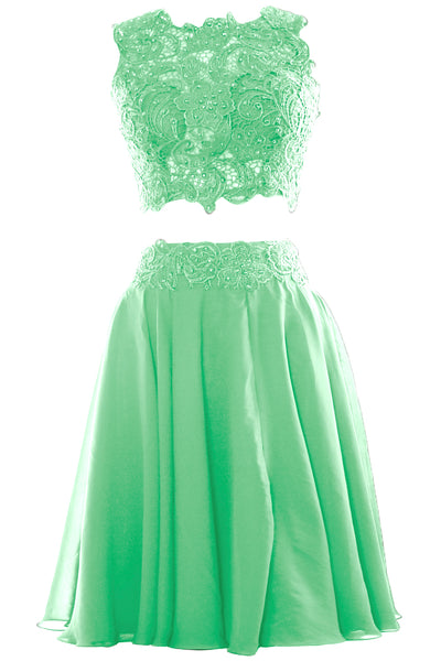 MACloth Women Two Piece Lace Chiffon Short Prom Dress Cocktail Party Formal Gown