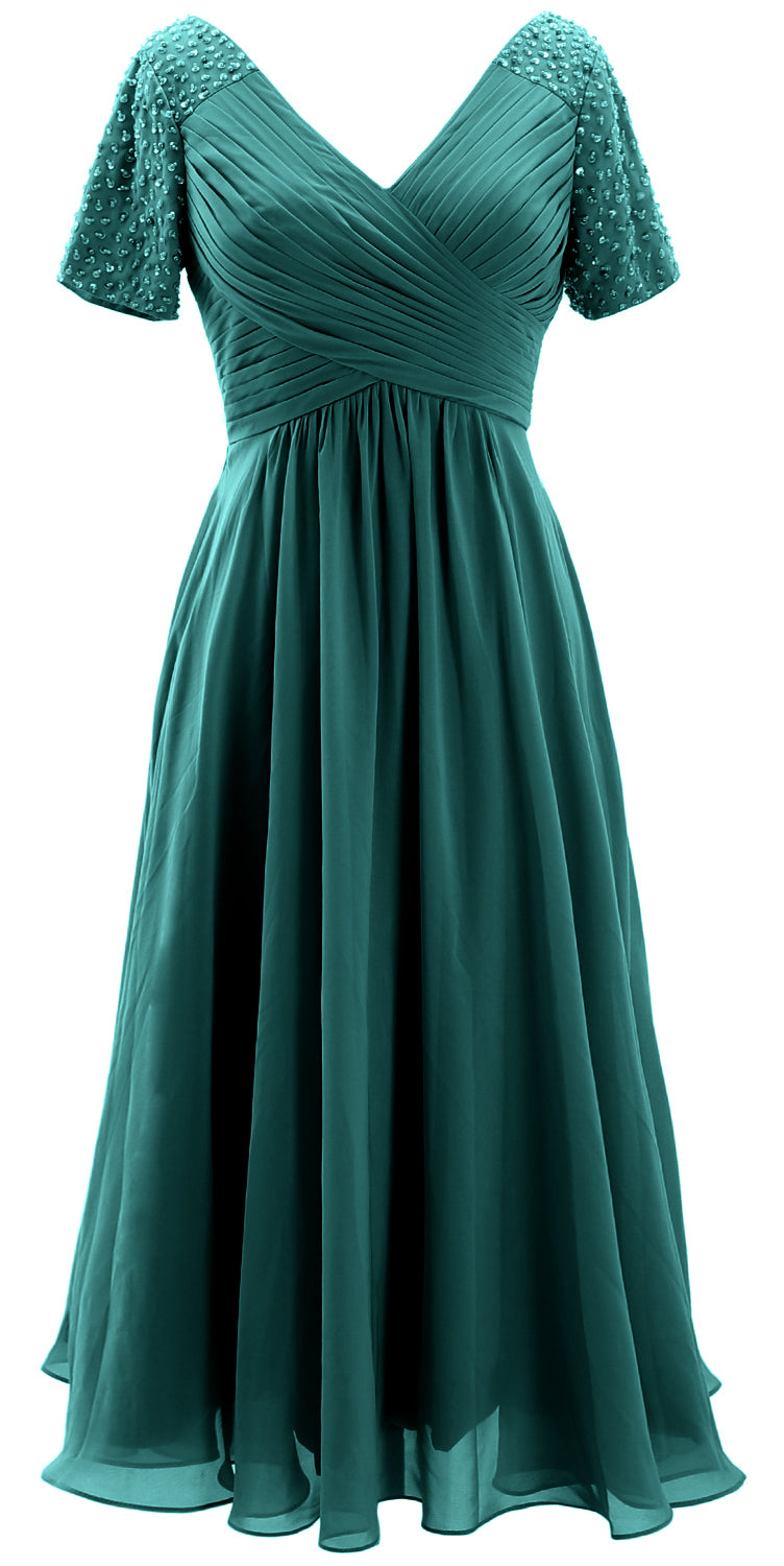 MACloth Damen Midi-Kleid für die Brautmutter, kurze Ärmel, für Hochzeitsgäste, wadenlang