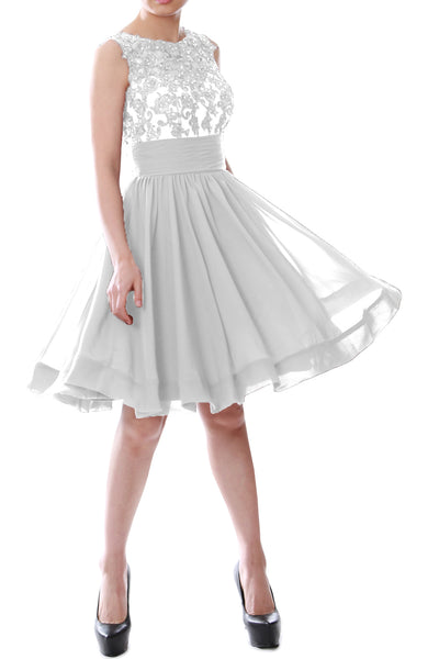 MACloth Women Beaded Lace Chiffon Short Prom Formal Dress Cocktail Party Gown
