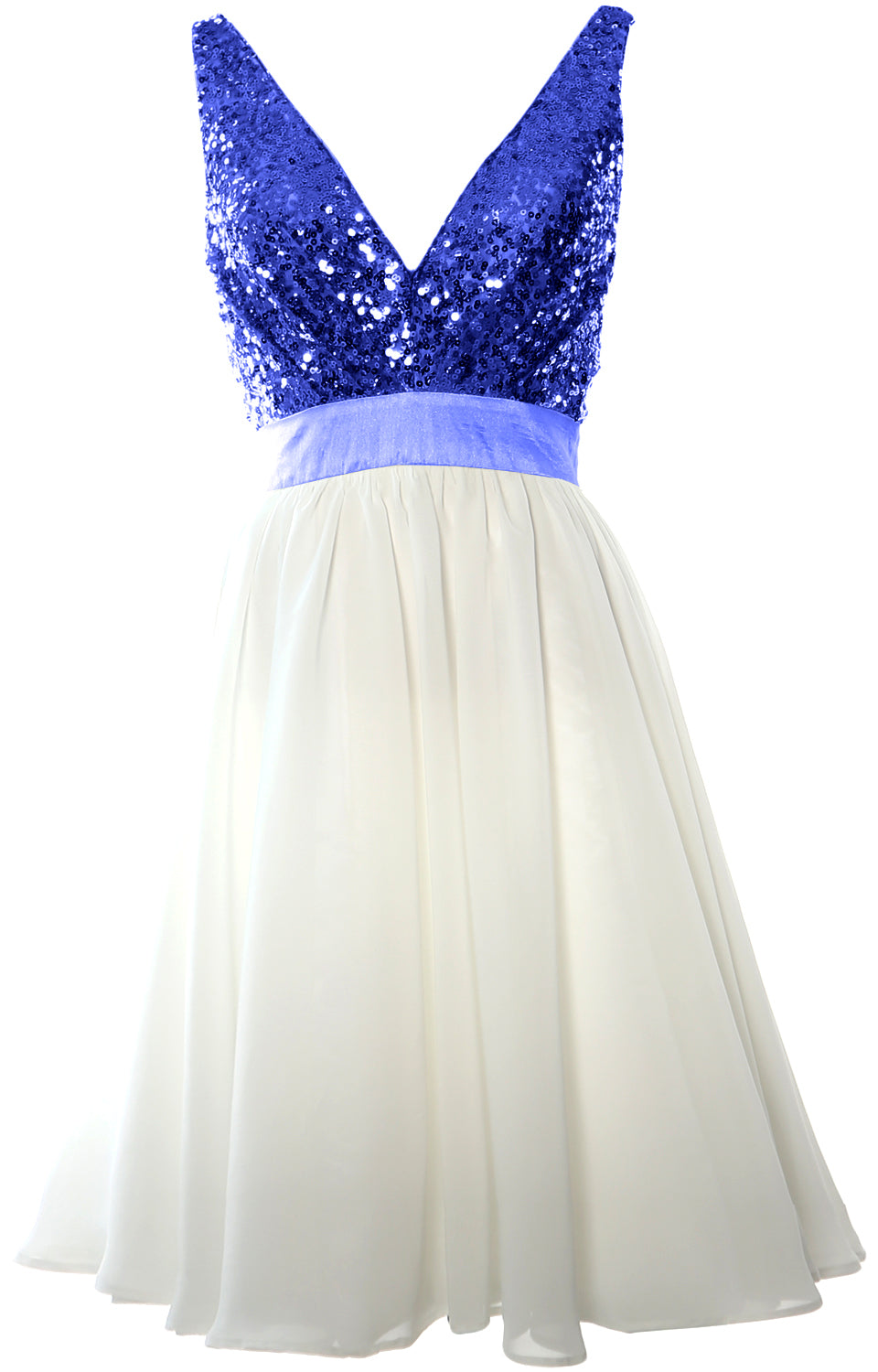 MACloth Short Bridesmaid Dresses Plunge V Neck Sequin Cocktail Party Formal Gown