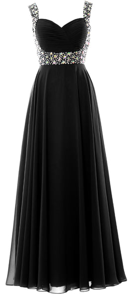 MACloth Women Straps Crystal Chiffon Long Prom Wedding Party Dress Evening Gown