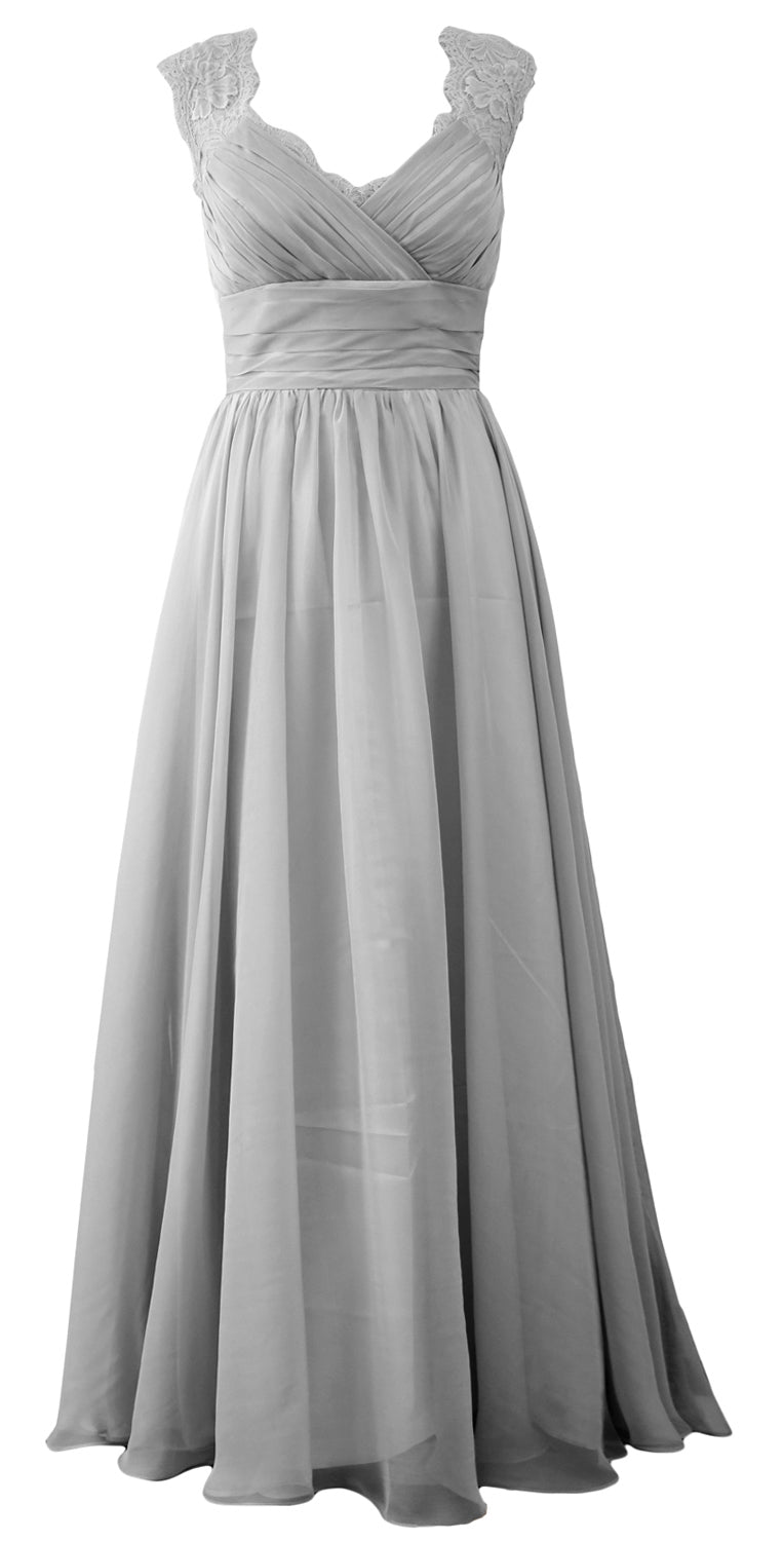 MACloth Women Vintage Long Bridesmaid Dress V Neck Lace Formal Evening Gown